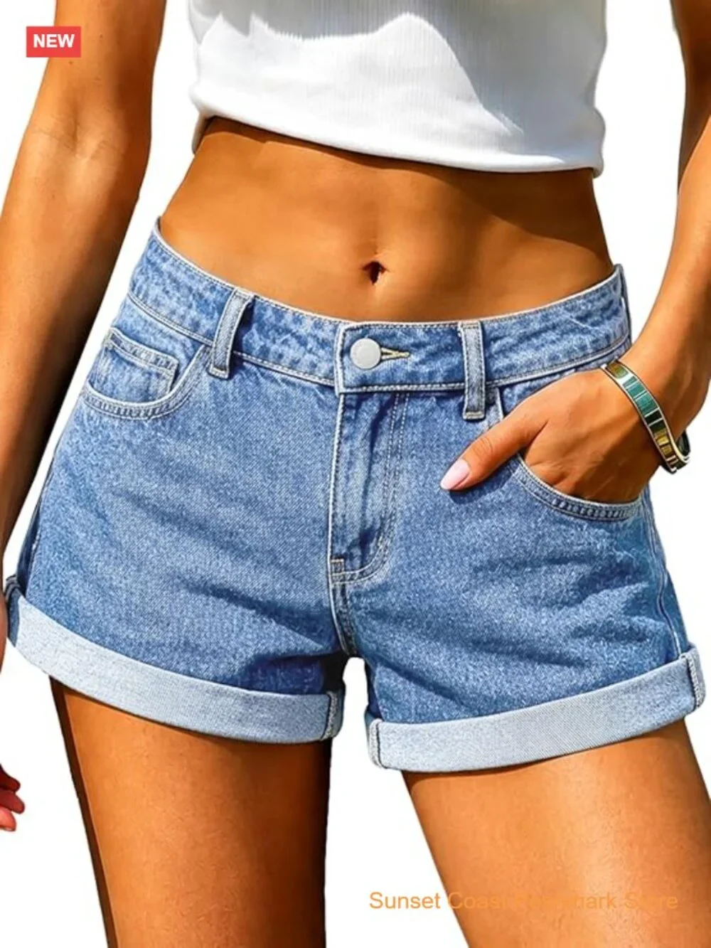 Low Rise Baggy Denim Shorts Cuffed Hem Stretchy Loose Fit Jorts with Pockets